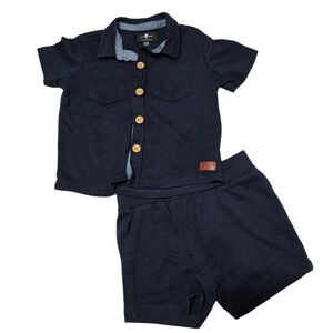 7 For All Mankind Kids Navy Two-Piece Shirt and Shorts Set